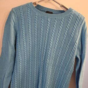 Talbots Soft Cable Knit Crewneck Sweater -Opal Blue - Large - EUC